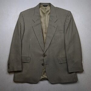 Vtg USA Made 44S Beige Green Gray Houndstooth Wool Blazer Suit Jacket Sport Coat